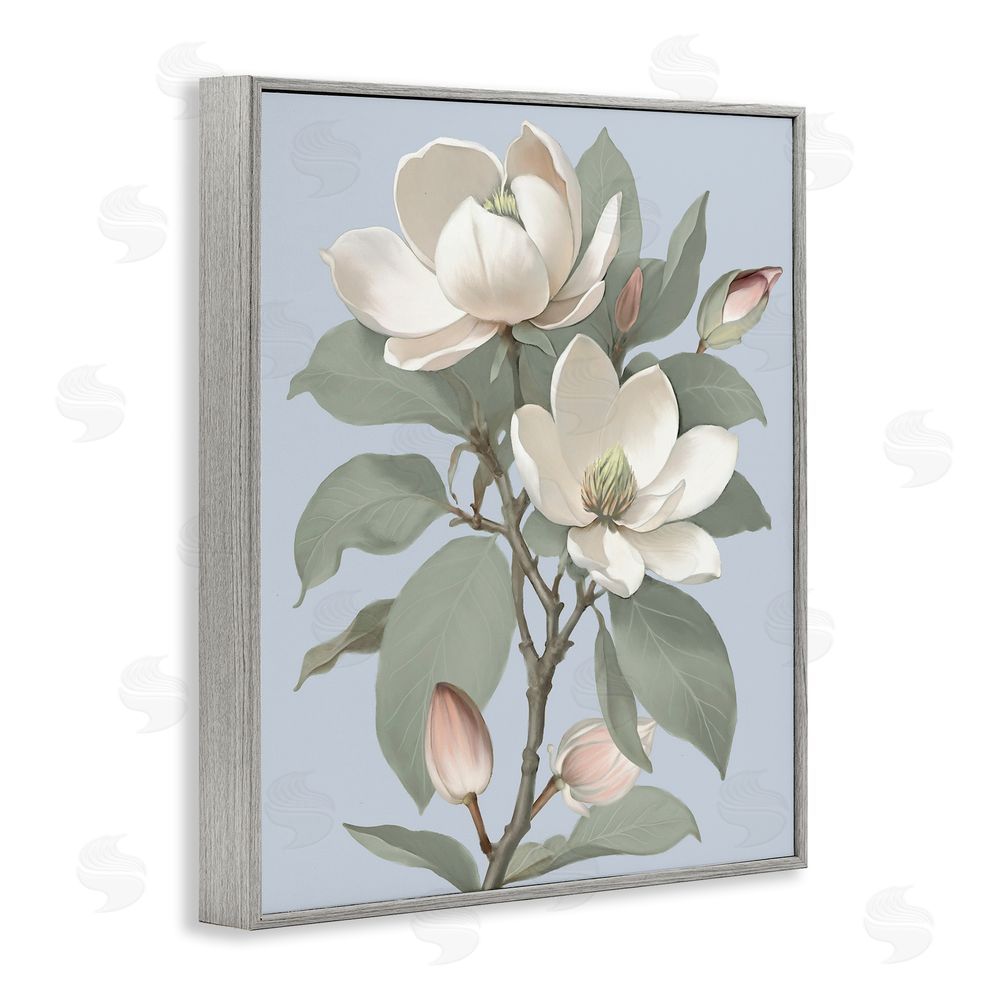 Elizabeth Medley Magnolia Pair on Soft Blue Gray Framed Giclee Wall Art Print