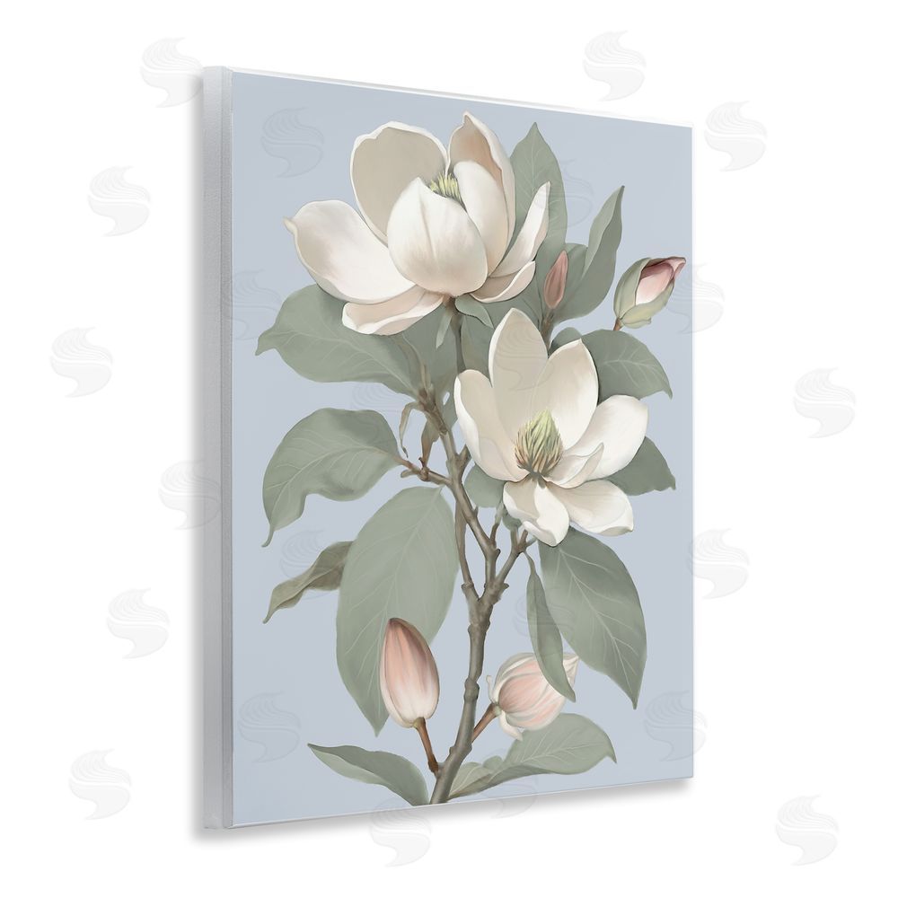 Elizabeth Medley Magnolia Pair on Soft Blue Wooden Wall Plaque Art Print