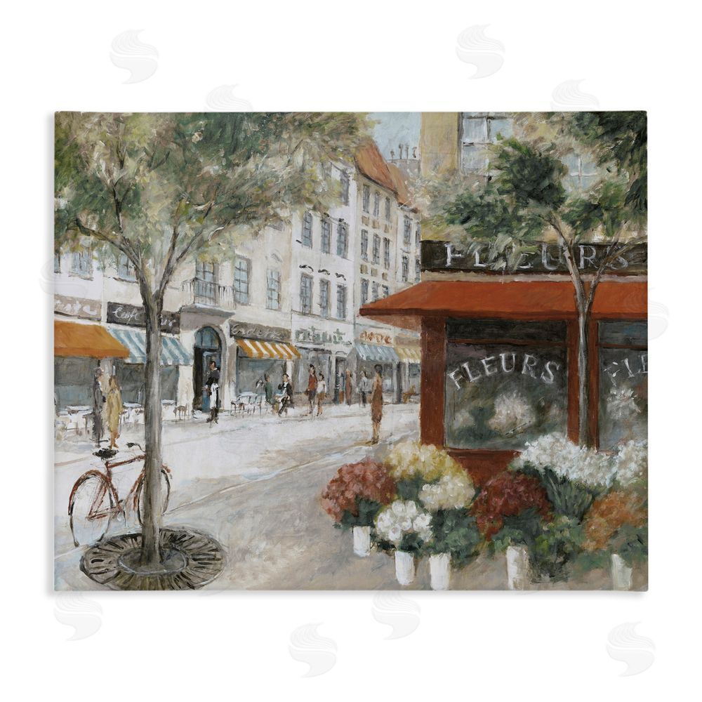 Lorenzo Collective Vintage Flower Shop on Busy Street Stretched Canvas Wall Art Print