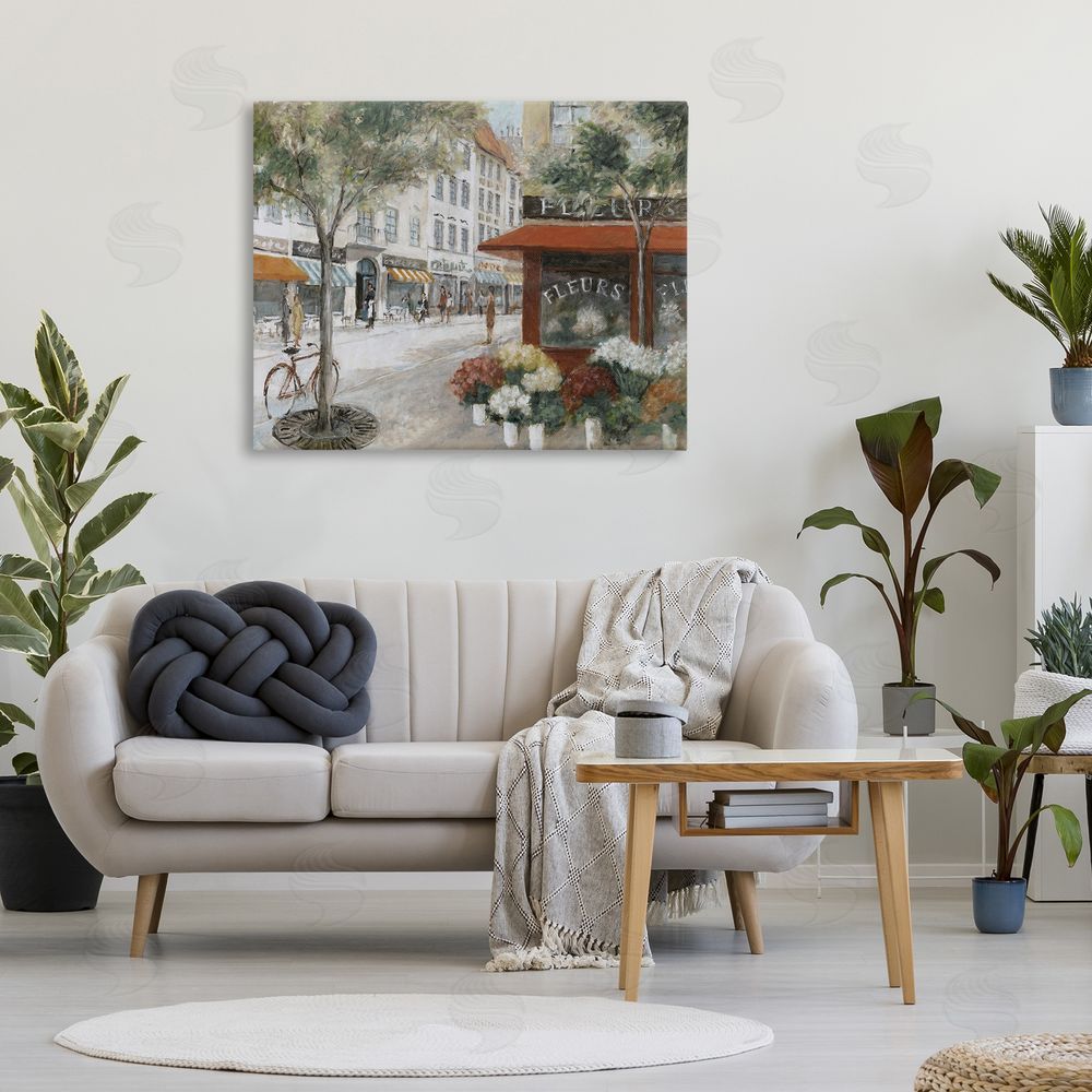 Lorenzo Collective Vintage Flower Shop on Busy Street Stretched Canvas Wall Art in Room