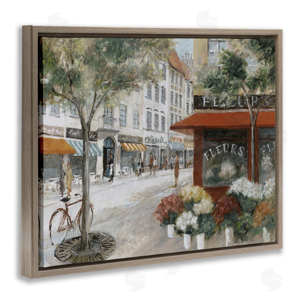 Lorenzo Collective Vintage Flower Shop on Busy Street Brown Floating Frame Canvas Wall Art Print