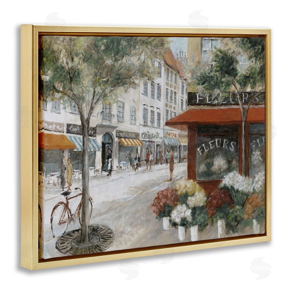 Lorenzo Collective Vintage Flower Shop on Busy Street Gold Floating Frame Canvas Wall Art Print