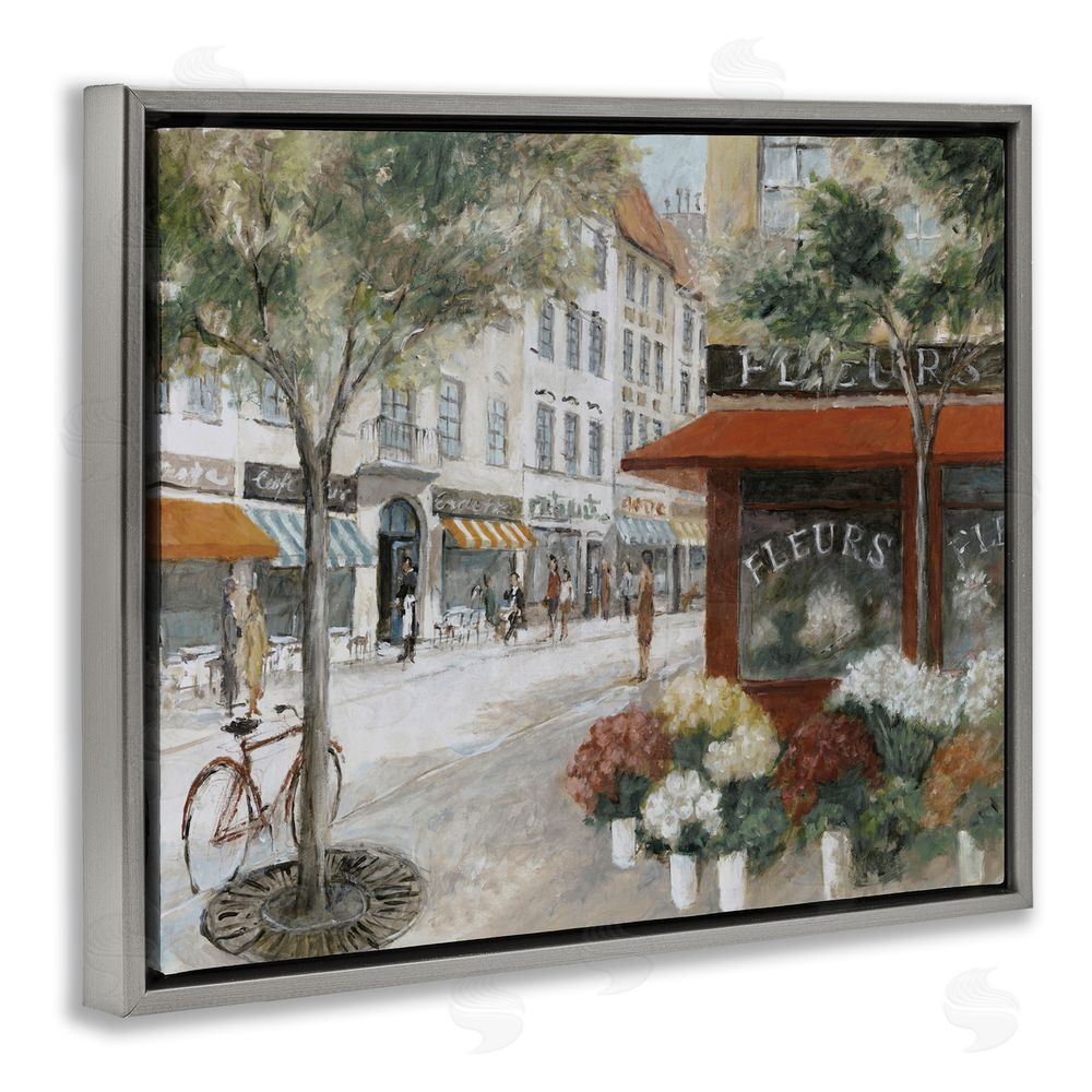 Lorenzo Collective Vintage Flower Shop on Busy Street Gray Floating Frame Canvas Wall Art Print