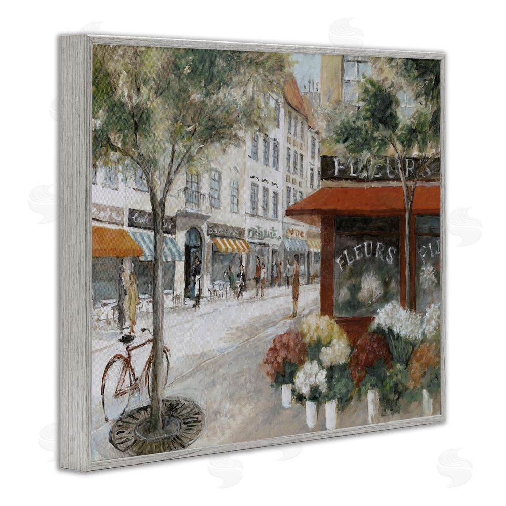 Lorenzo Collective Vintage Flower Shop on Busy Street Gray Framed Giclee Wall Art Print