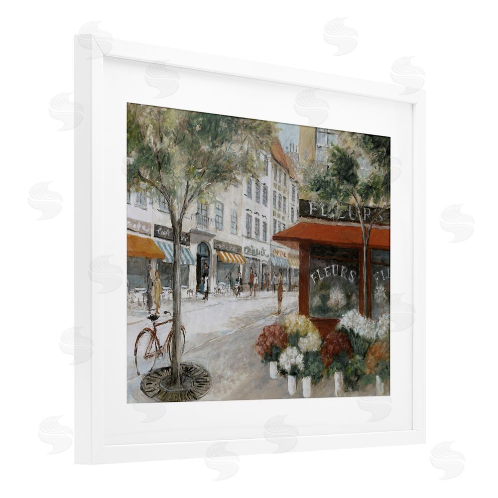Lorenzo Collective Vintage Flower Shop on Busy Street White Framed Print Under Glass Wall Art