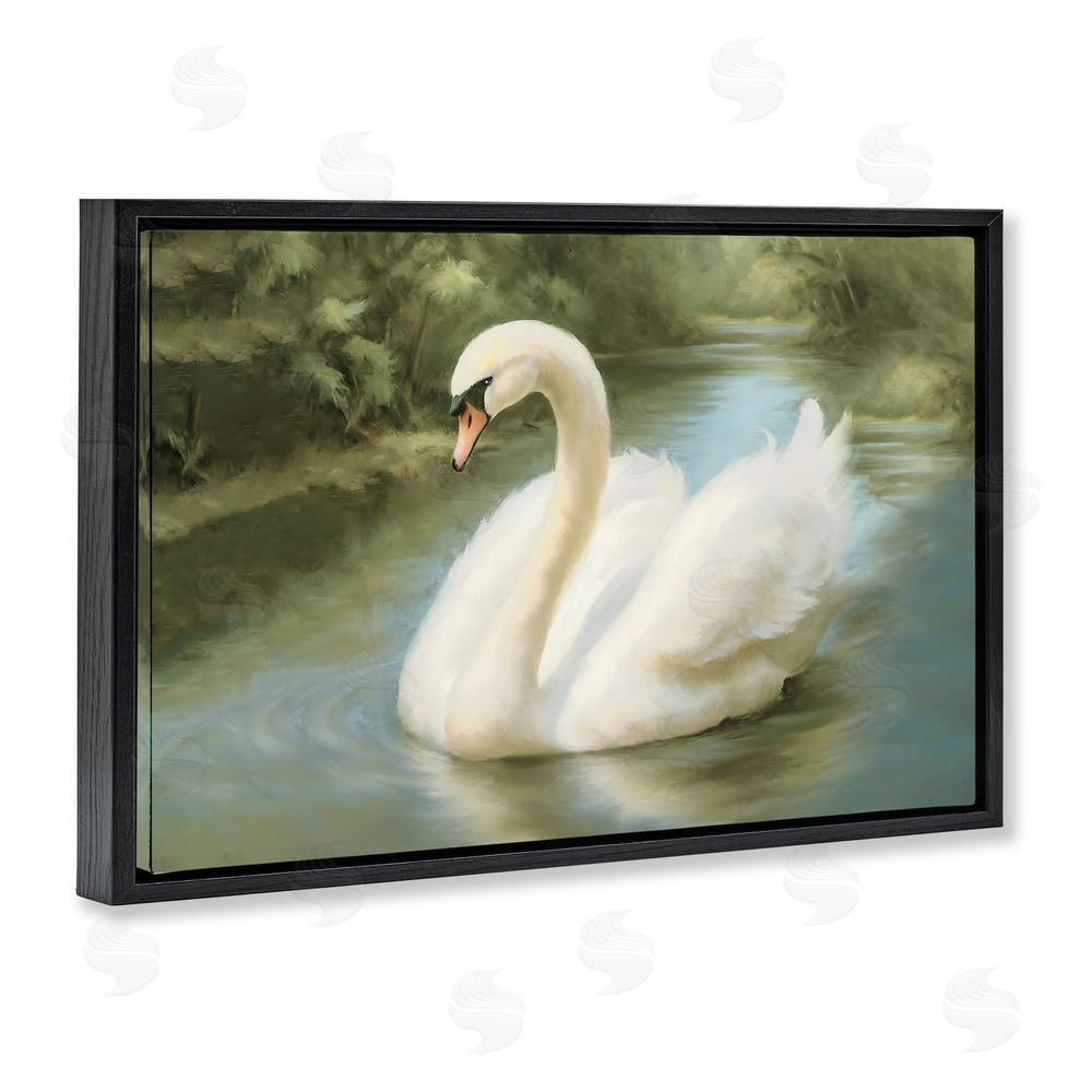 Elizabeth Medley Beautiful Swan Floating Gracefully Black Floating Frame Canvas Wall Art Print