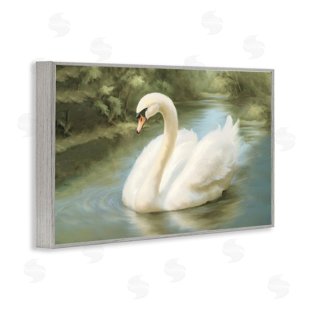 Elizabeth Medley Beautiful Swan Floating Gracefully Gray Framed Giclee Wall Art Print