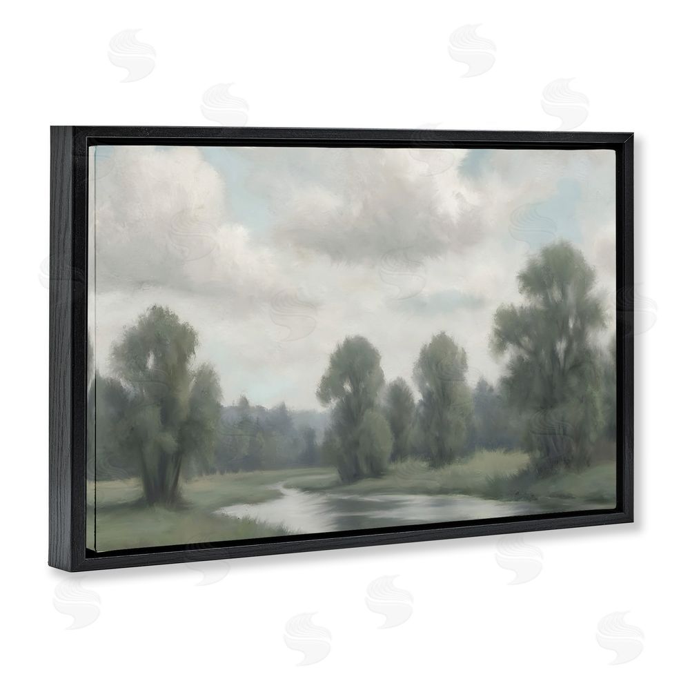 Elizabeth Medley Along The Pond Muted Atmosphere Black Floating Frame Canvas Wall Art Print