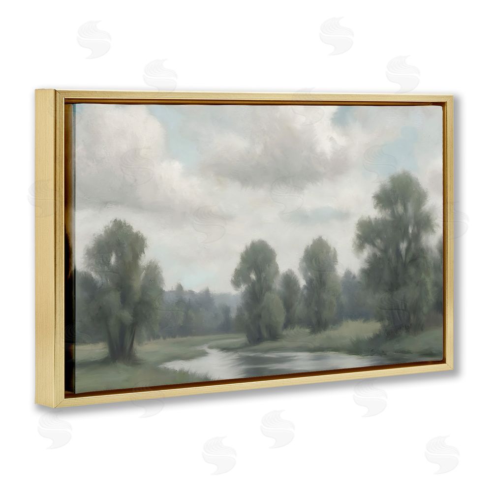 Elizabeth Medley Along The Pond Muted Atmosphere Gold Floating Frame Canvas Wall Art Print