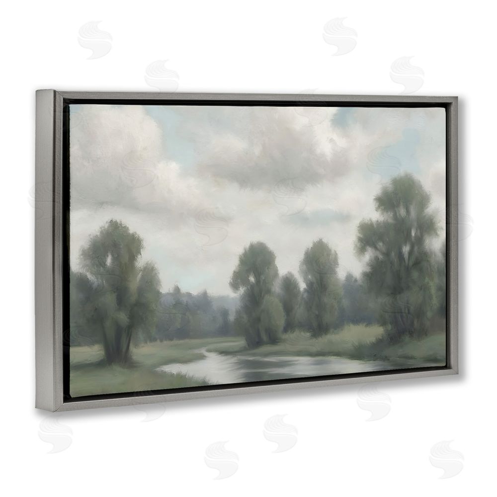 Elizabeth Medley Along The Pond Muted Atmosphere Gray Floating Frame Canvas Wall Art Print