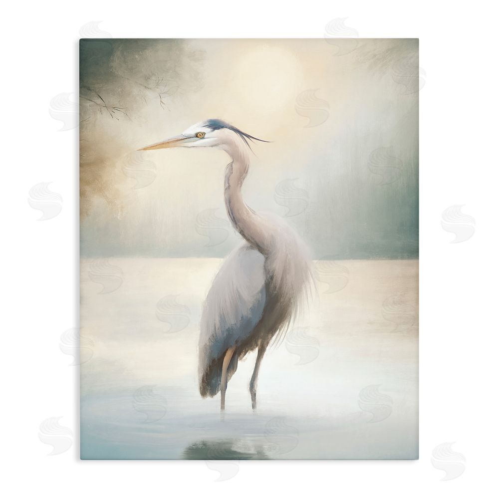 Elizabeth Medley Mystical Heron at Dawn Stretched Canvas Wall Art Print