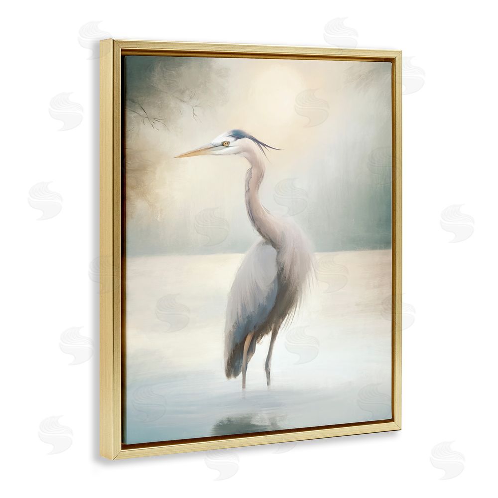 Elizabeth Medley Mystical Heron at Dawn Gold Floating Frame Canvas Wall Art Print