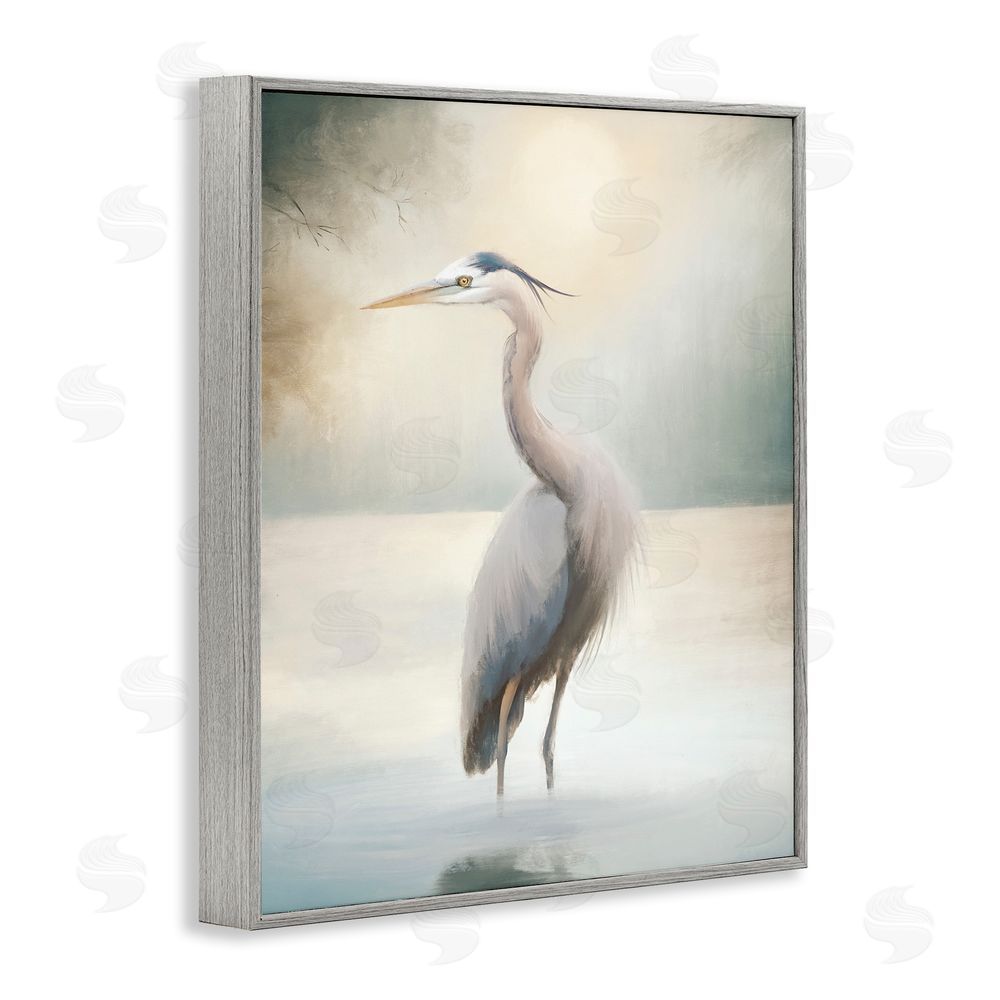 Elizabeth Medley Mystical Heron at Dawn Gray Framed Giclee Wall Art Print