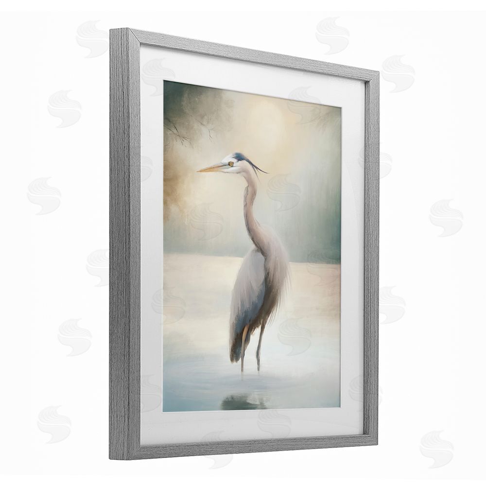 Elizabeth Medley Mystical Heron at Dawn Gray Framed Print Under Glass Wall Art
