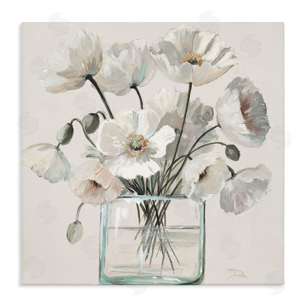 Patricia Pinto Delicate Poppies in Clear Vase Stretched Canvas Wall Art Print
