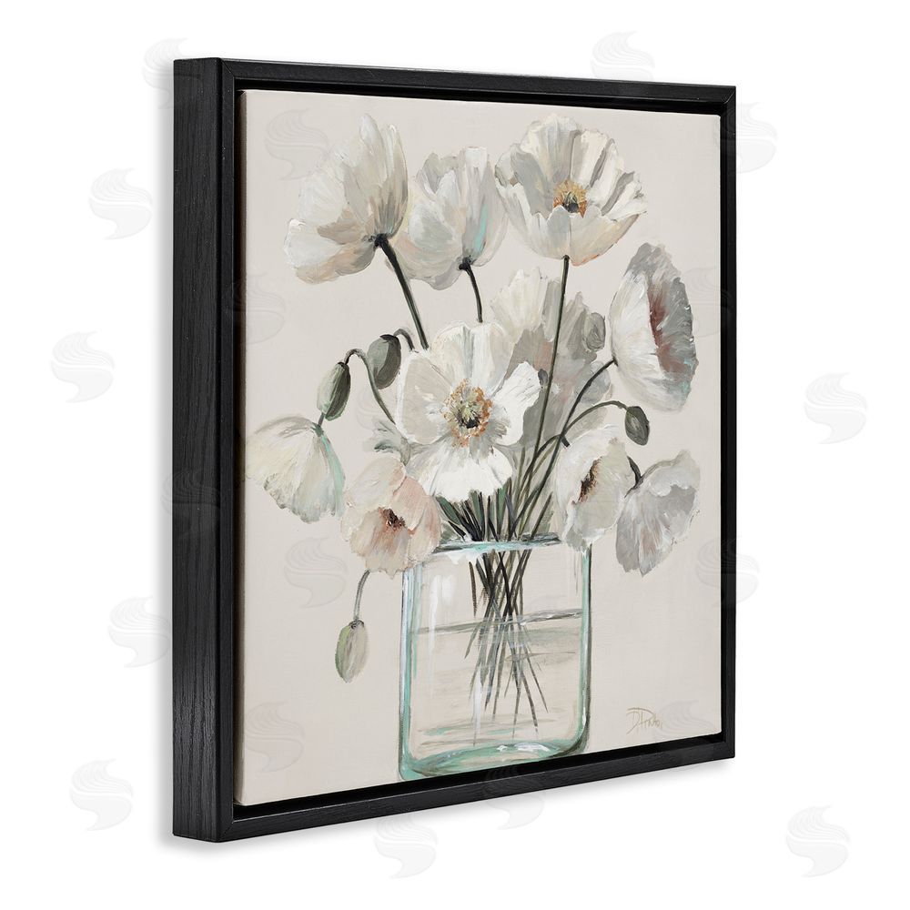 Patricia Pinto Delicate Poppies in Clear Vase Black Floating Frame Canvas Wall Art Print