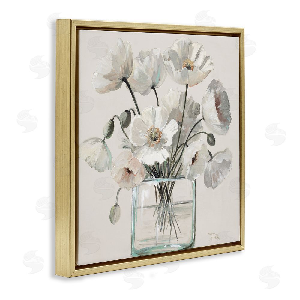 Patricia Pinto Delicate Poppies in Clear Vase Gold Floating Frame Canvas Wall Art Print