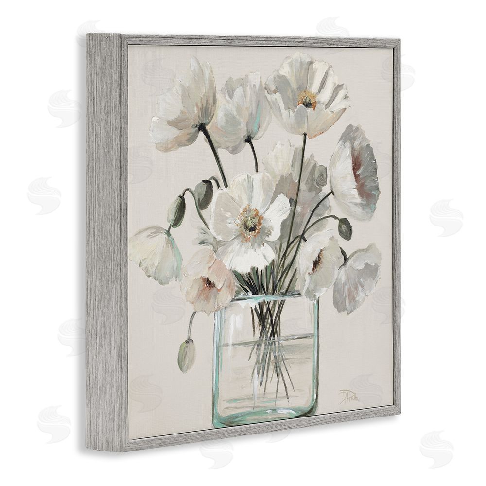 Patricia Pinto Delicate Poppies in Clear Vase Gray Framed Giclee Wall Art Print