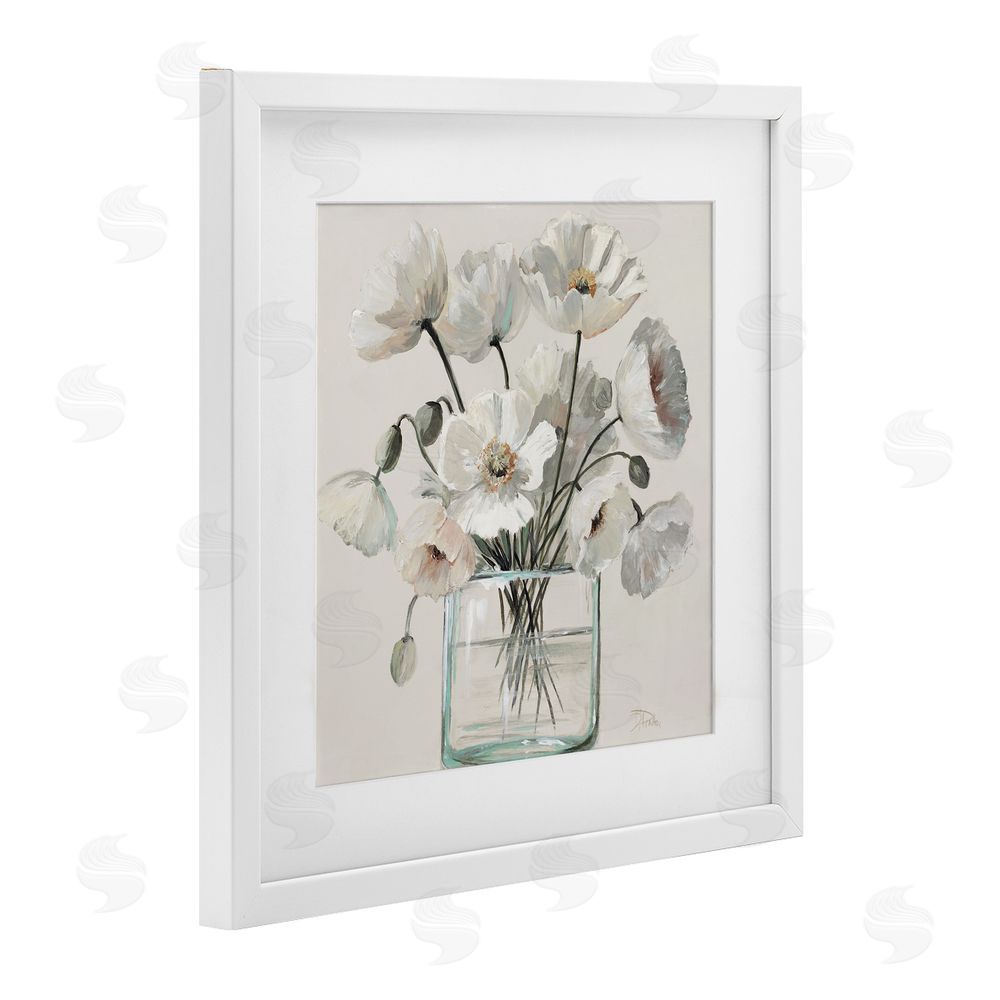 Patricia Pinto Delicate Poppies in Clear Vase White Framed Print Under Glass Wall Art