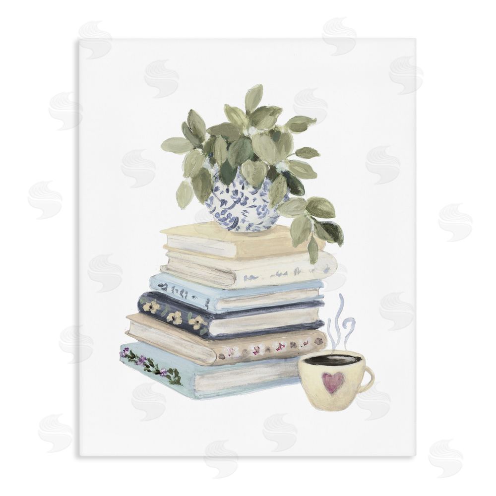 Lanie Loreth Coffee & Chapters Book Stack Stretched Canvas Wall Art Print