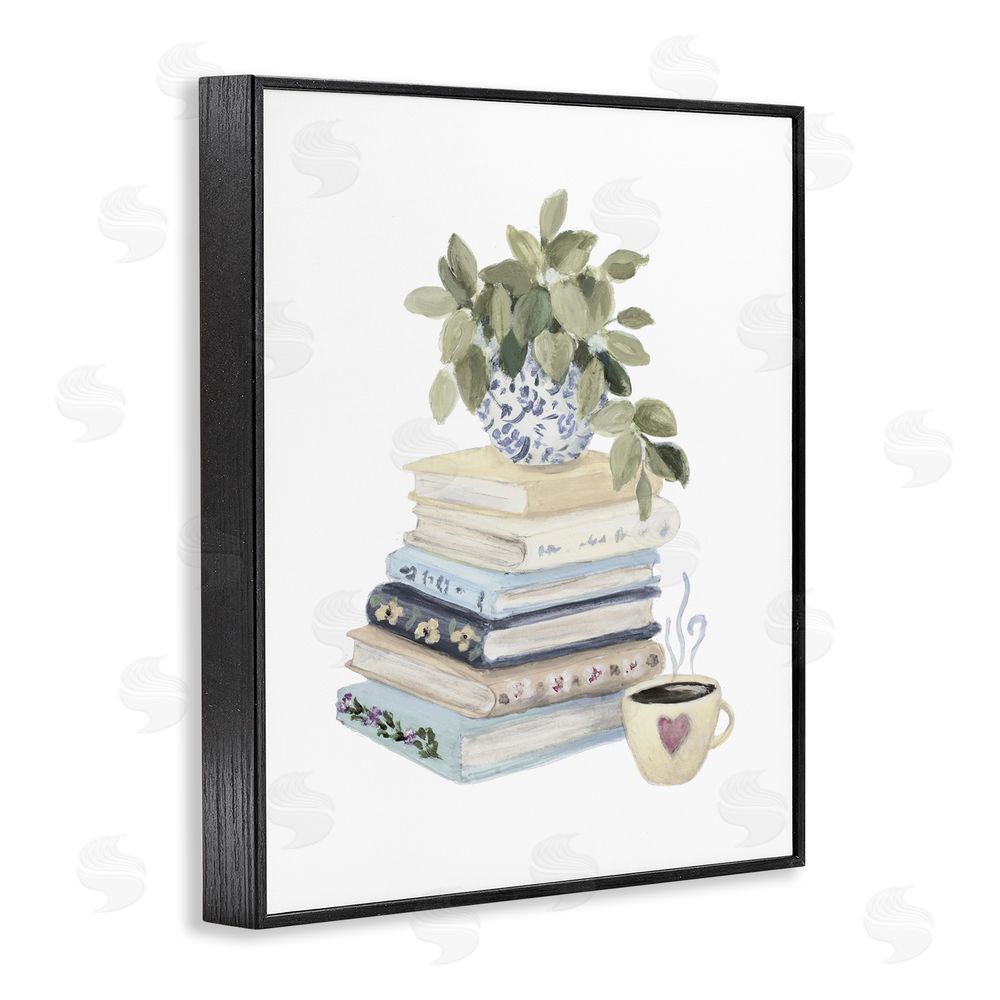 Lanie Loreth Coffee & Chapters Book Stack Black Framed Giclee Wall Art Print