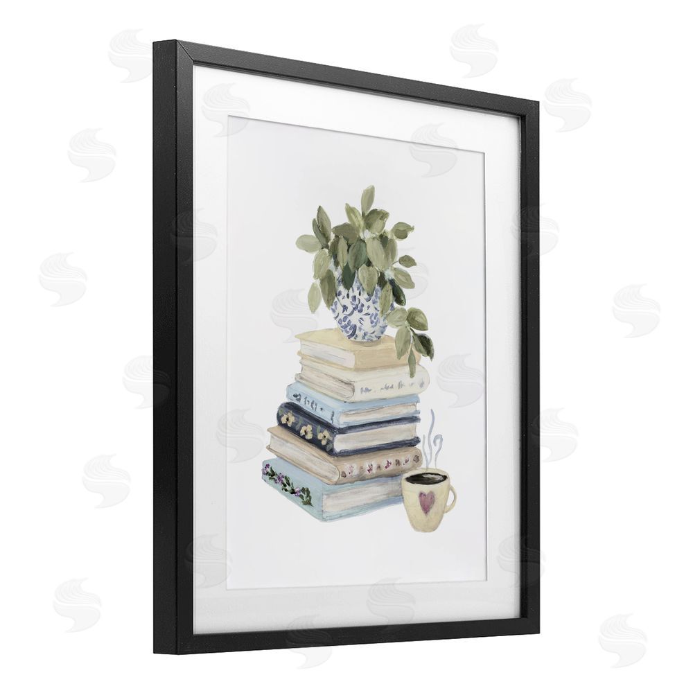 Lanie Loreth Coffee & Chapters Book Stack Black Framed Print Under Glass Wall Art
