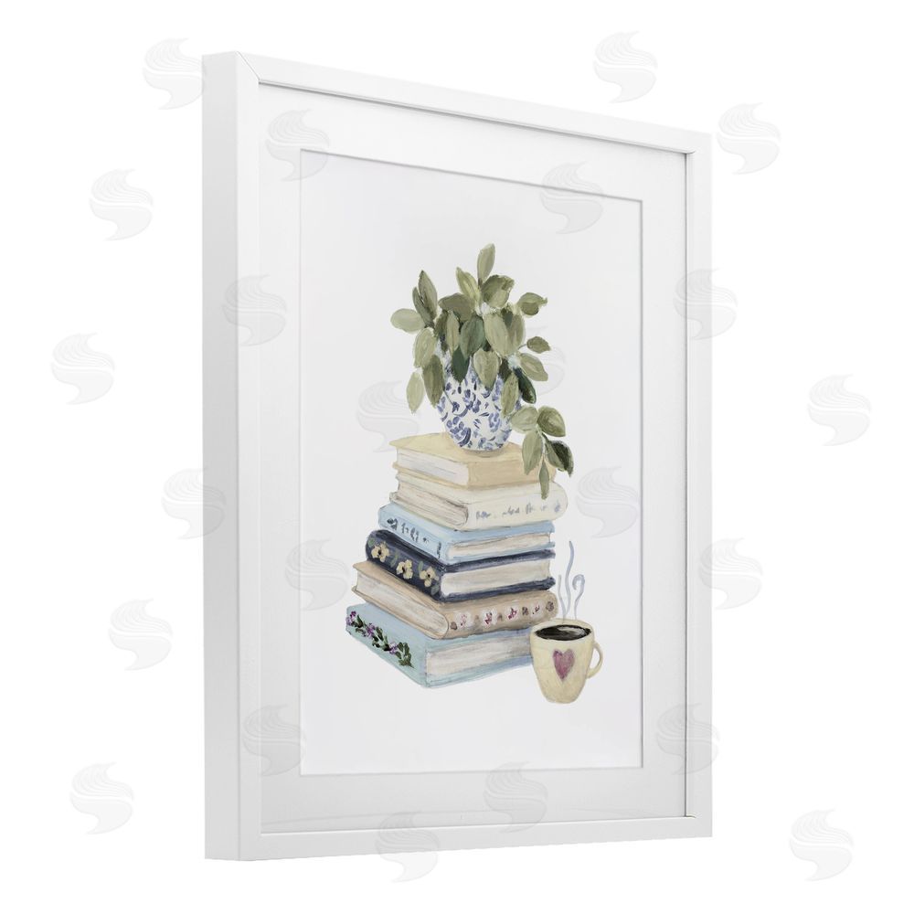 Lanie Loreth Coffee & Chapters Book Stack White Framed Print Under Glass Wall Art