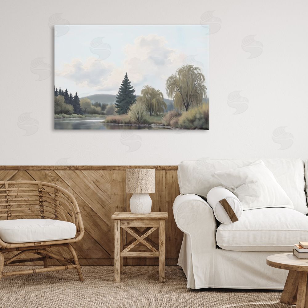 Elizabeth Medley Along The Stream Muted Atmosphere Stretched Canvas Wall Art in Room