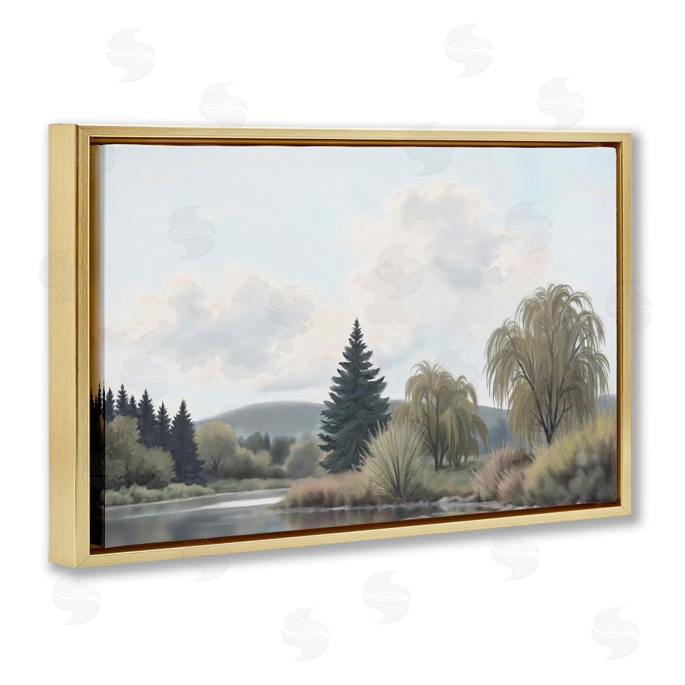 Elizabeth Medley Along The Stream Muted Atmosphere Gold Floating Frame Canvas Wall Art Print