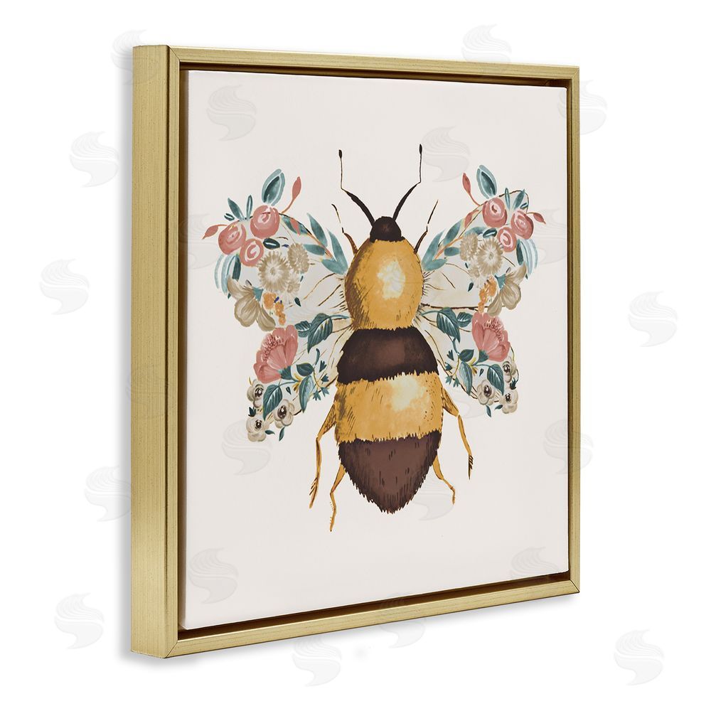 Ani Del Sol Floral Bee with Garden Wings Gold Floating Frame Canvas Wall Art Print