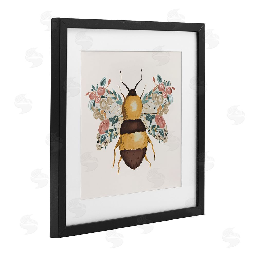 Ani Del Sol Floral Bee with Garden Wings Black Framed Print Under Glass Wall Art