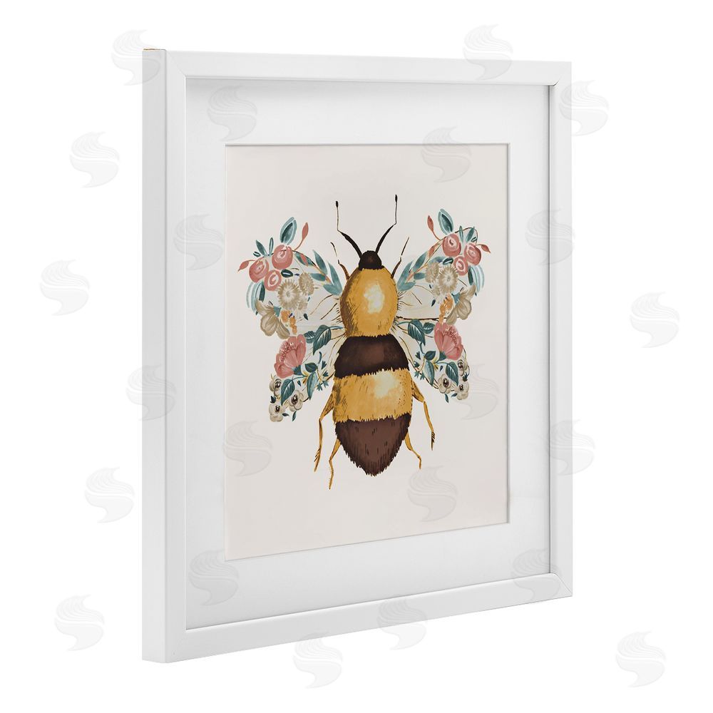Ani Del Sol Floral Bee with Garden Wings White Framed Print Under Glass Wall Art
