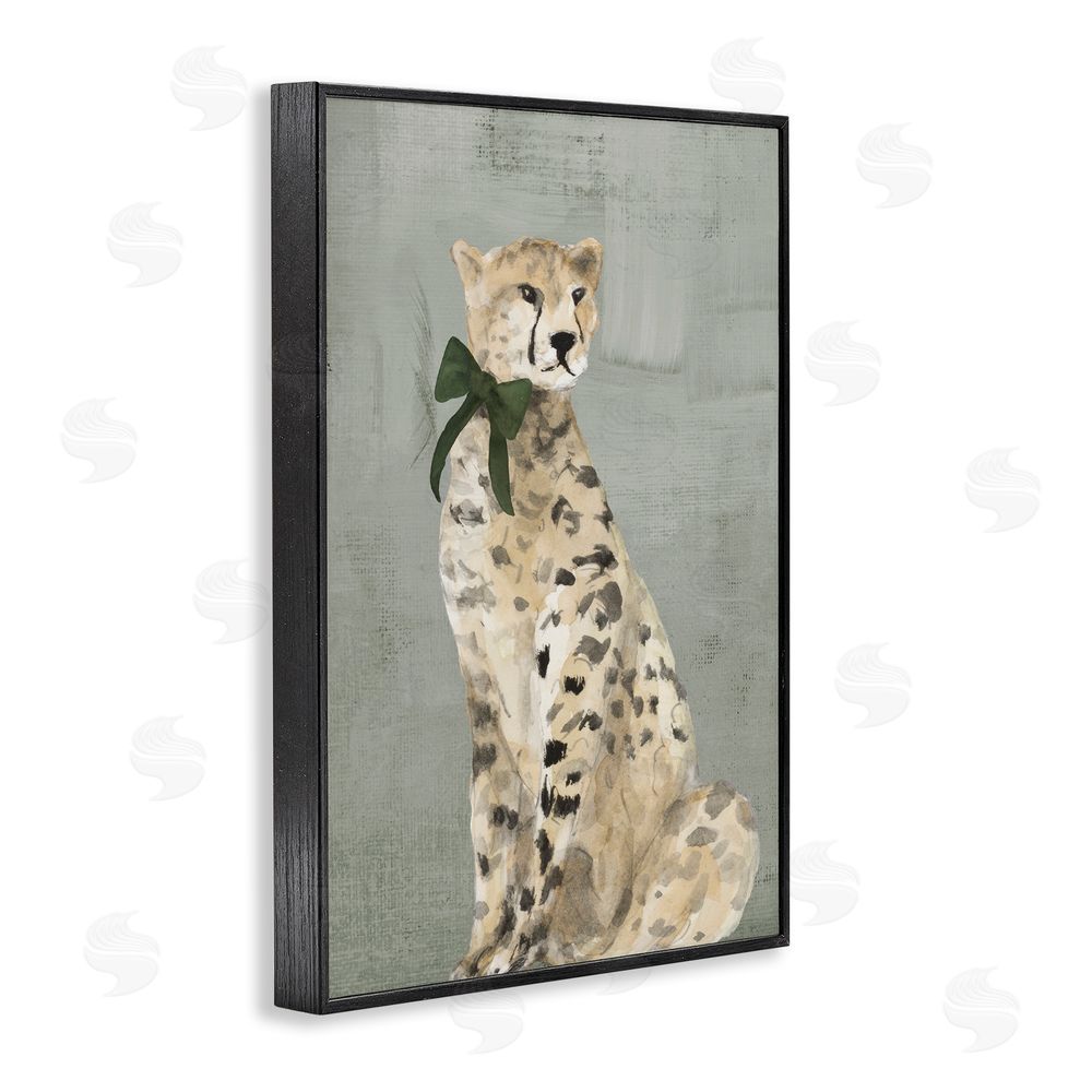 Lanie Loreth Fancy Cheetah with Green Bow Black Framed Giclee Wall Art Print