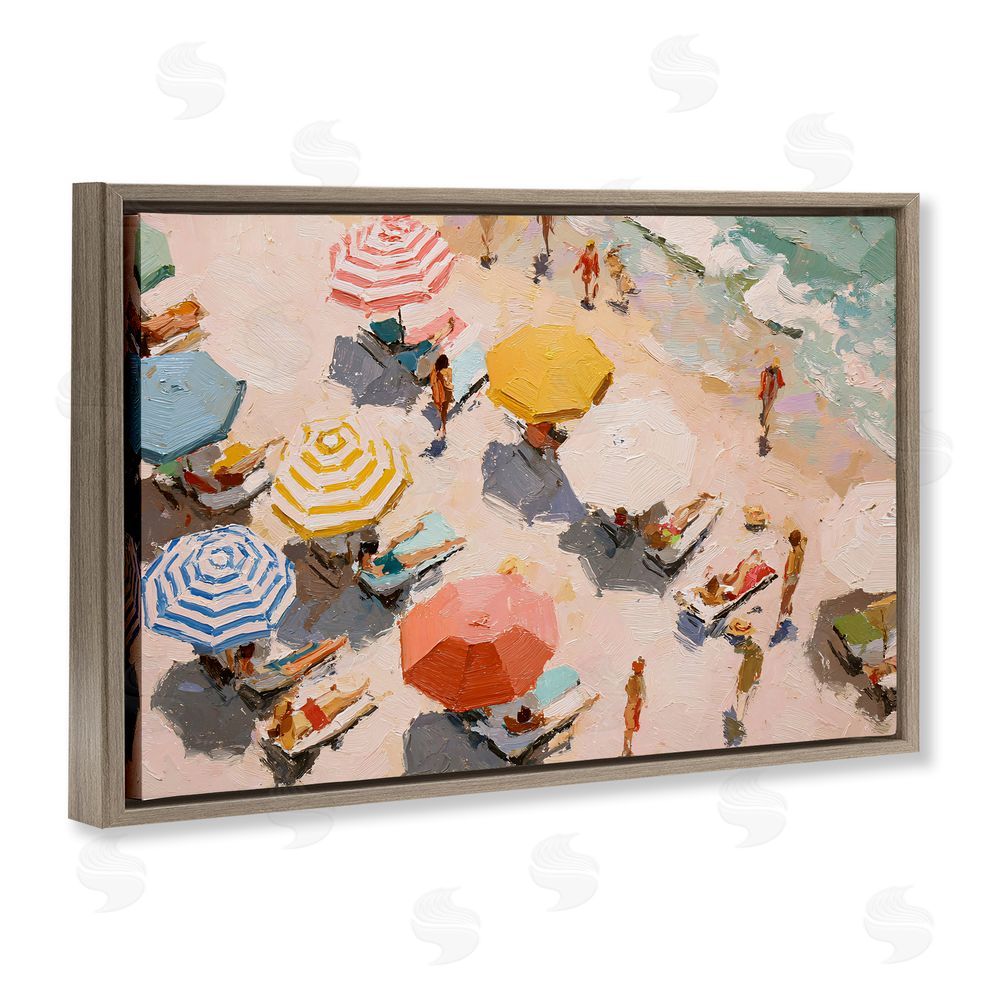 Jacky Ngan Summer Beach Fun Expression Brown Floating Frame Canvas Wall Art Print