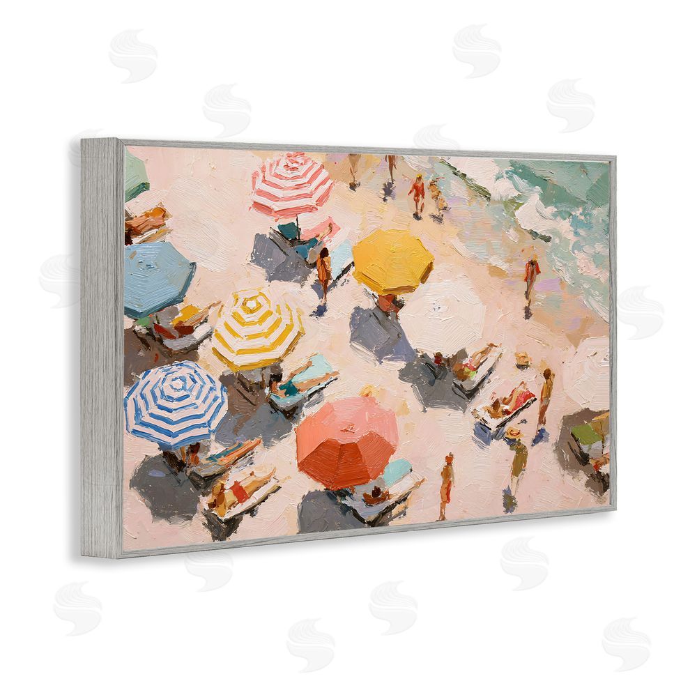 Jacky Ngan Summer Beach Fun Expression Gray Framed Giclee Wall Art Print