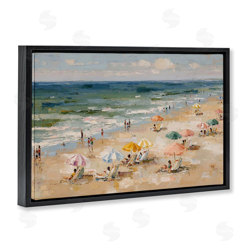 Jacky Ngan Impressionist Summer Beach Day Black Floating Frame Canvas Wall Art Print