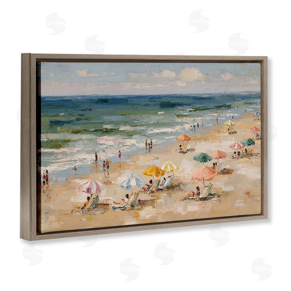 Jacky Ngan Impressionist Summer Beach Day Brown Floating Frame Canvas Wall Art Print
