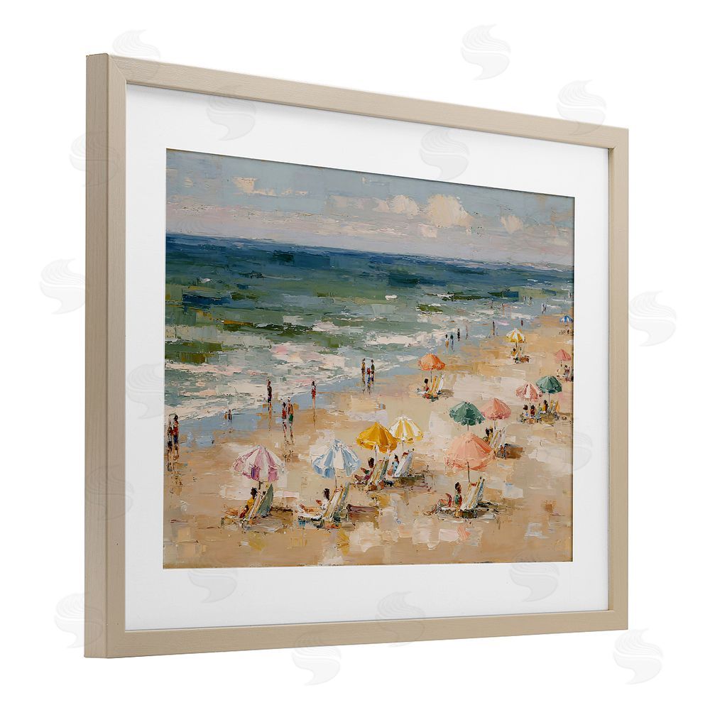 Jacky Ngan Impressionist Summer Beach Day Brown Framed Print Under Glass Wall Art