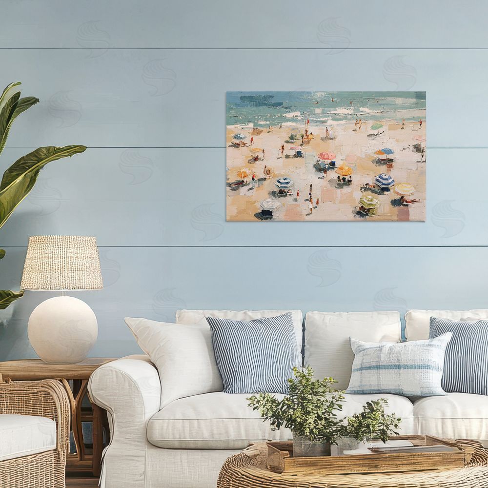 Jacky Ngan Summer Beachgoers Expression Stretched Canvas Wall Art in Room