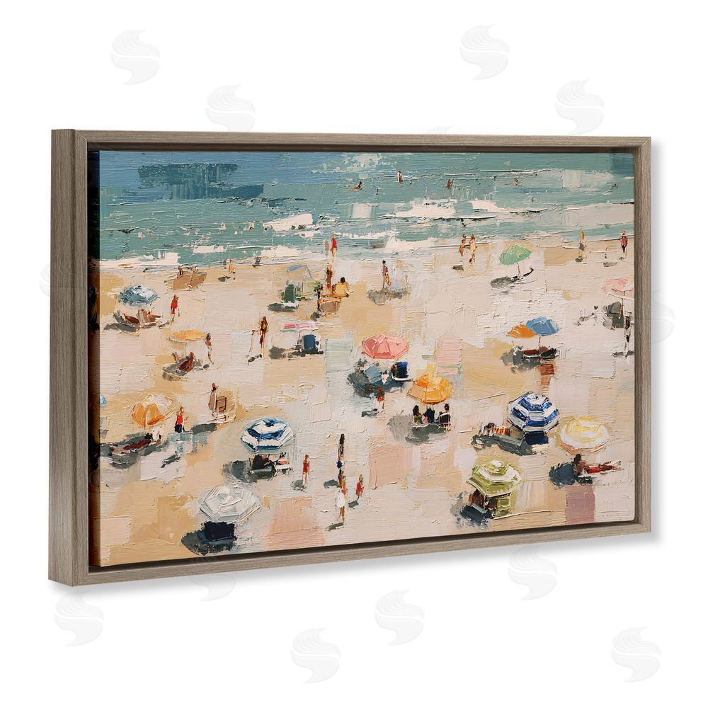 Jacky Ngan Summer Beachgoers Expression Brown Floating Frame Canvas Wall Art Print