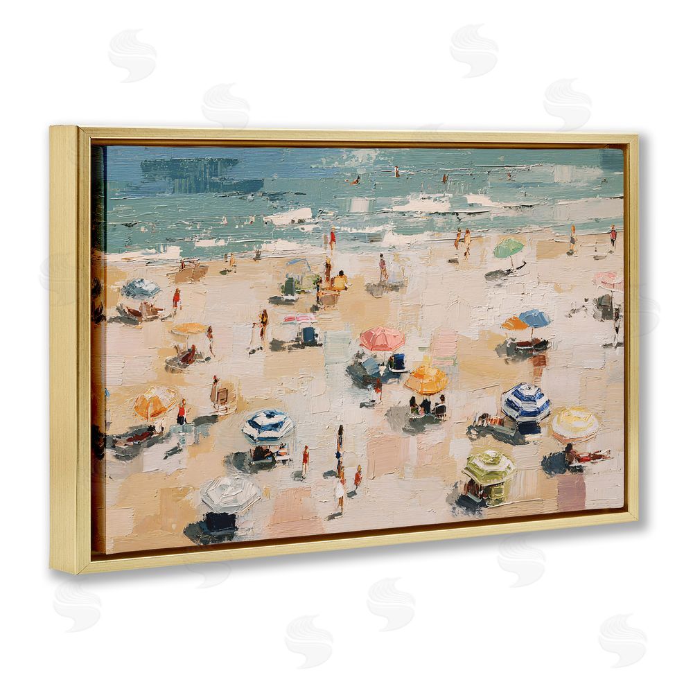 Jacky Ngan Summer Beachgoers Expression Gold Floating Frame Canvas Wall Art Print