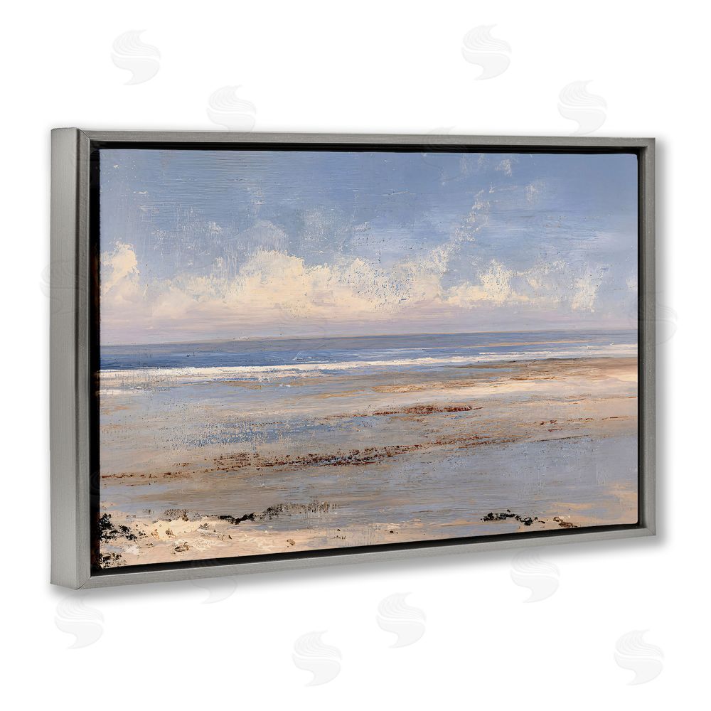 Jacky Ngan Rustic Ocean Horizon Impression Gray Floating Frame Canvas Wall Art Print