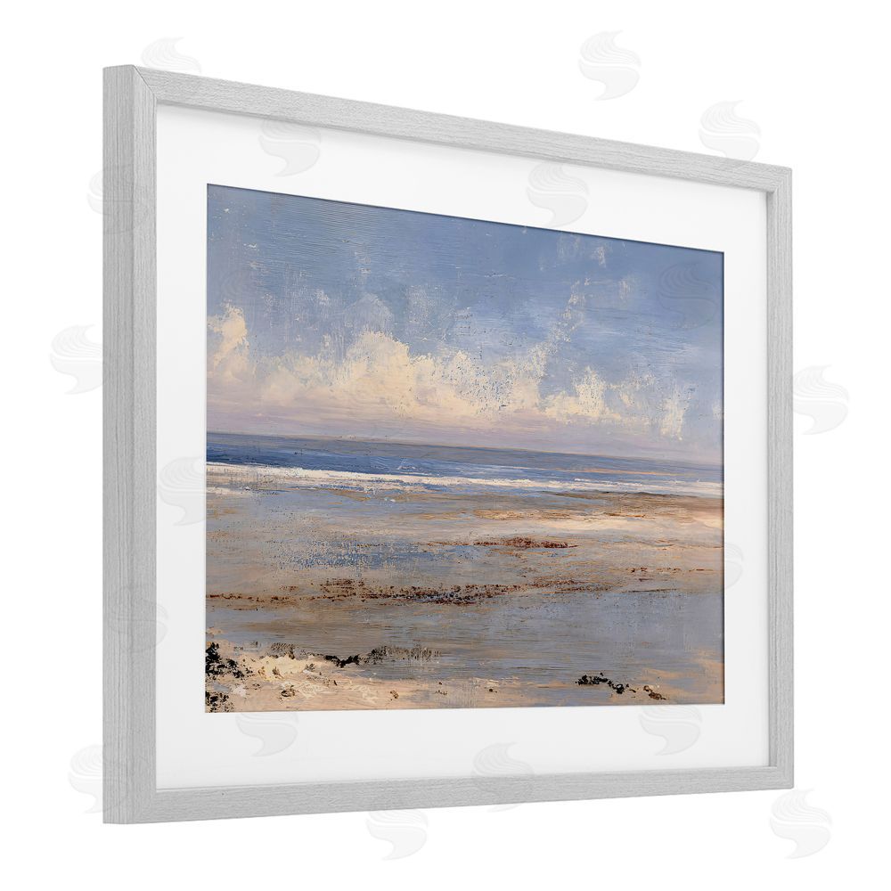 Jacky Ngan Rustic Ocean Horizon Impression Gray Framed Print Under Glass Wall Art