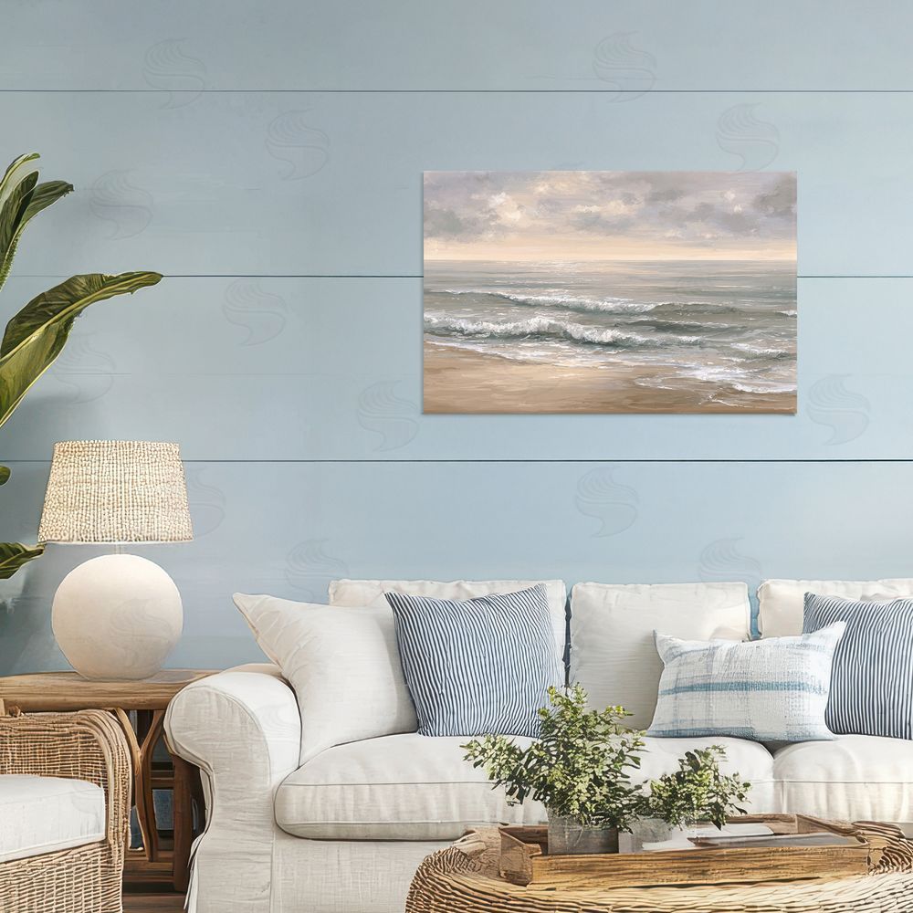 Jacky Ngan Soft Rolling Beach Waves Stretched Canvas Wall Art in Room
