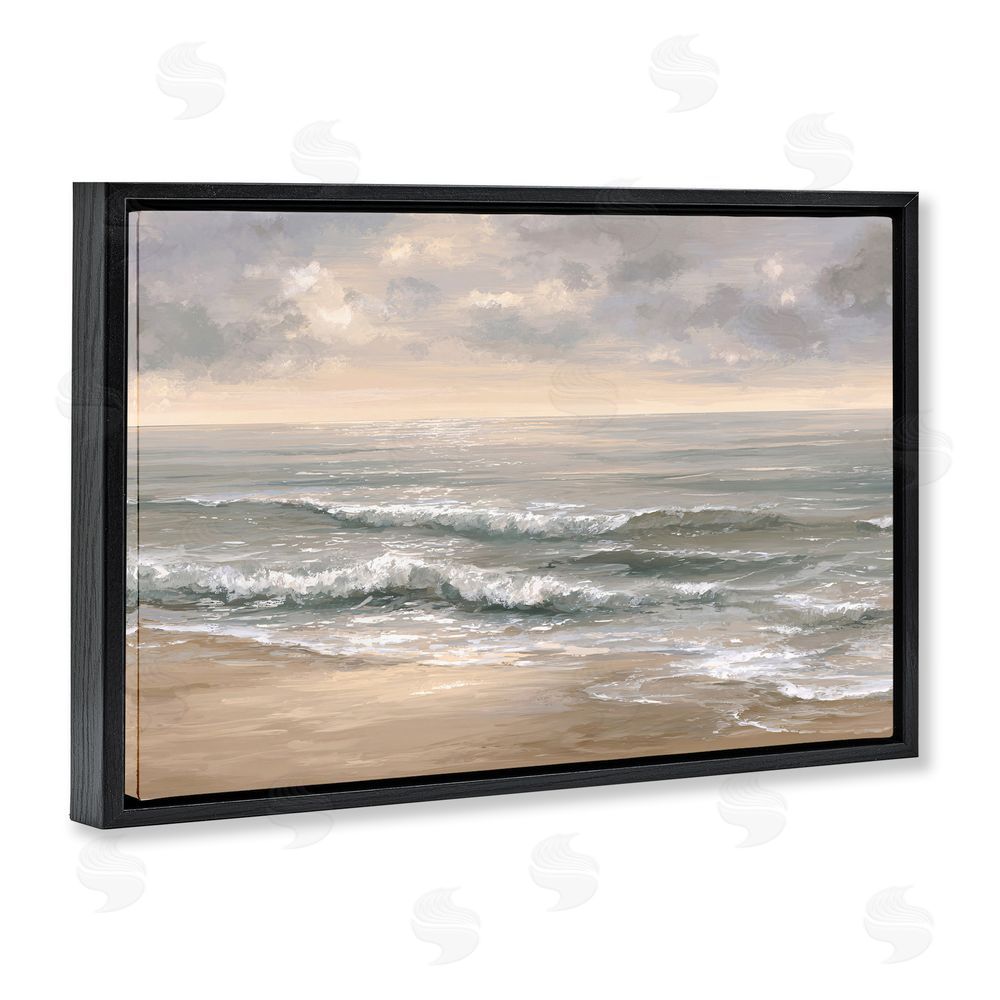 Jacky Ngan Soft Rolling Beach Waves Black Floating Frame Canvas Wall Art Print