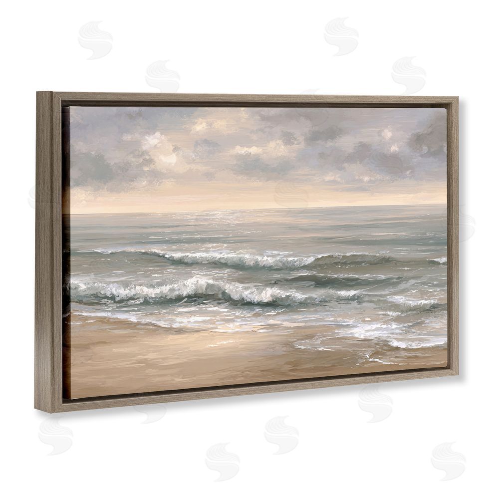 Jacky Ngan Soft Rolling Beach Waves Brown Floating Frame Canvas Wall Art Print