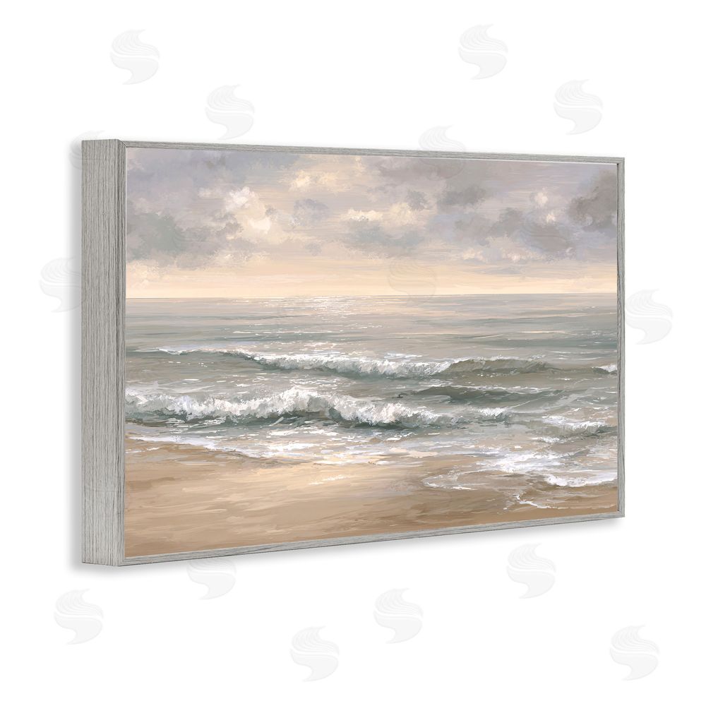 Jacky Ngan Soft Rolling Beach Waves Gray Framed Giclee Wall Art Print