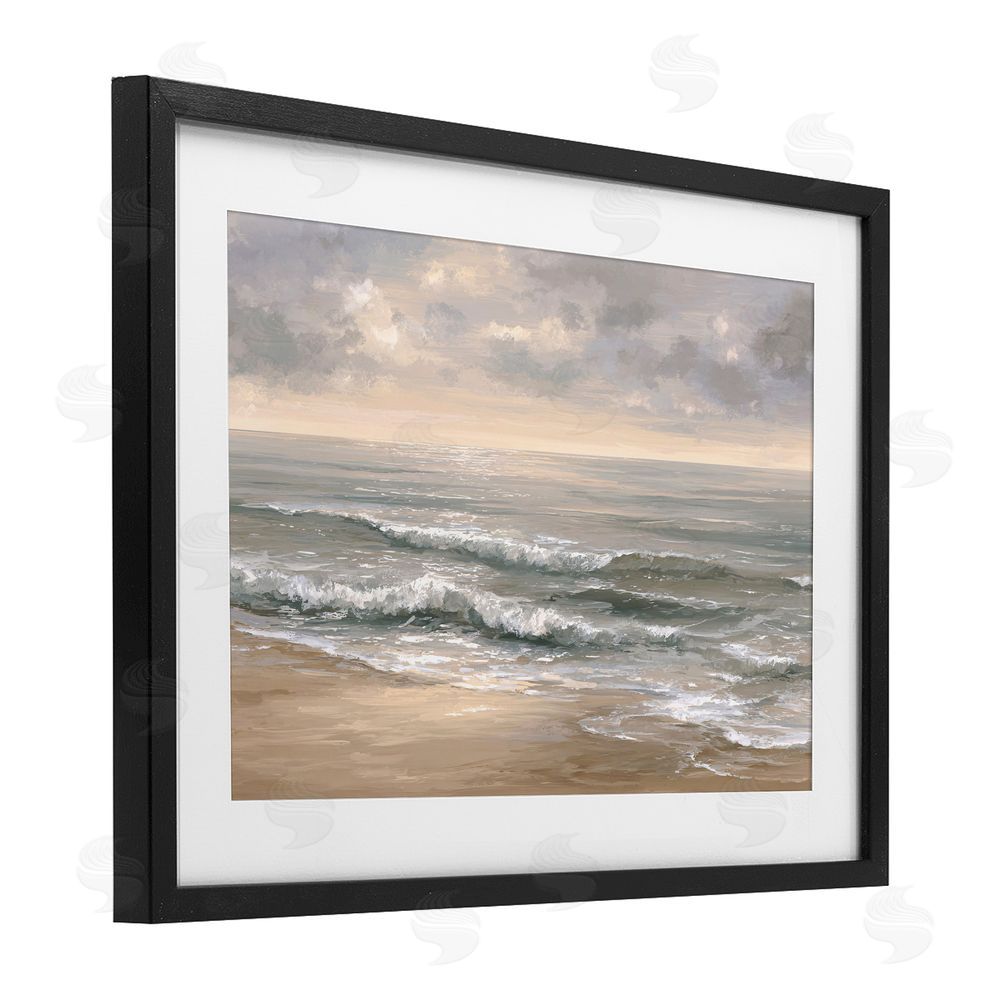 Jacky Ngan Soft Rolling Beach Waves Black Framed Print Under Glass Wall Art