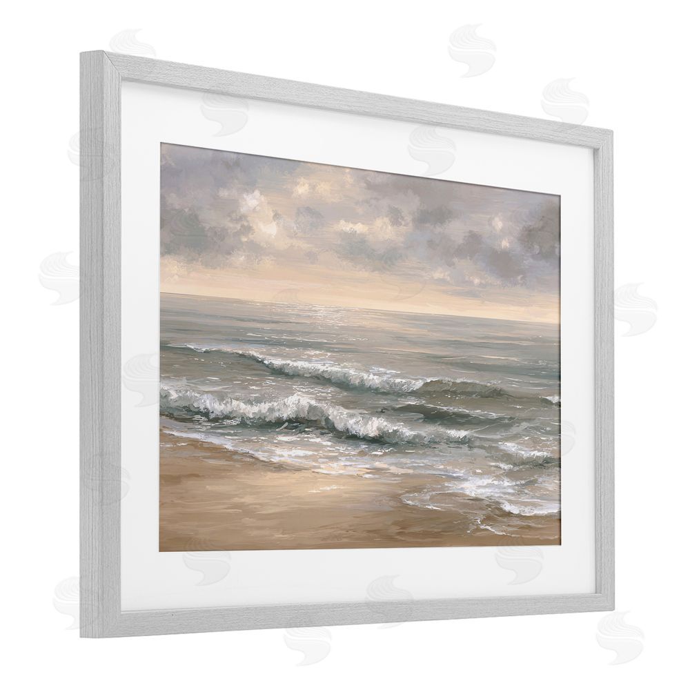 Jacky Ngan Soft Rolling Beach Waves Gray Framed Print Under Glass Wall Art