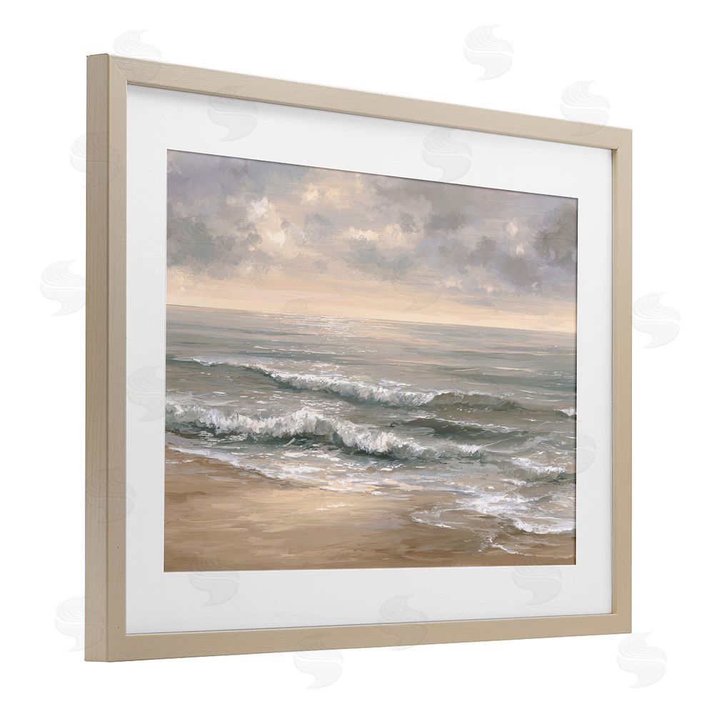 Jacky Ngan Soft Rolling Beach Waves Brown Framed Print Under Glass Wall Art